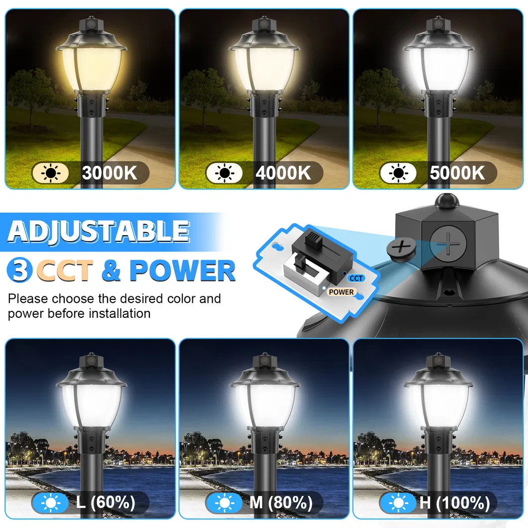 LED Oświetlenie Ogrodowe Regulowane Anti-Shok IP65 48/64/80W Wodoodporne 130lm/W Latarnia Czarno-Biały Trawnik 0