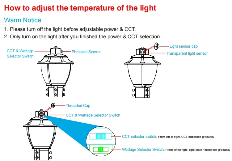 LED Oświetlenie Ogrodowe Regulowane Anti-Shok IP65 48/64/80W Wodoodporne 130lm/W Latarnia Czarno-Biały Trawnik 7