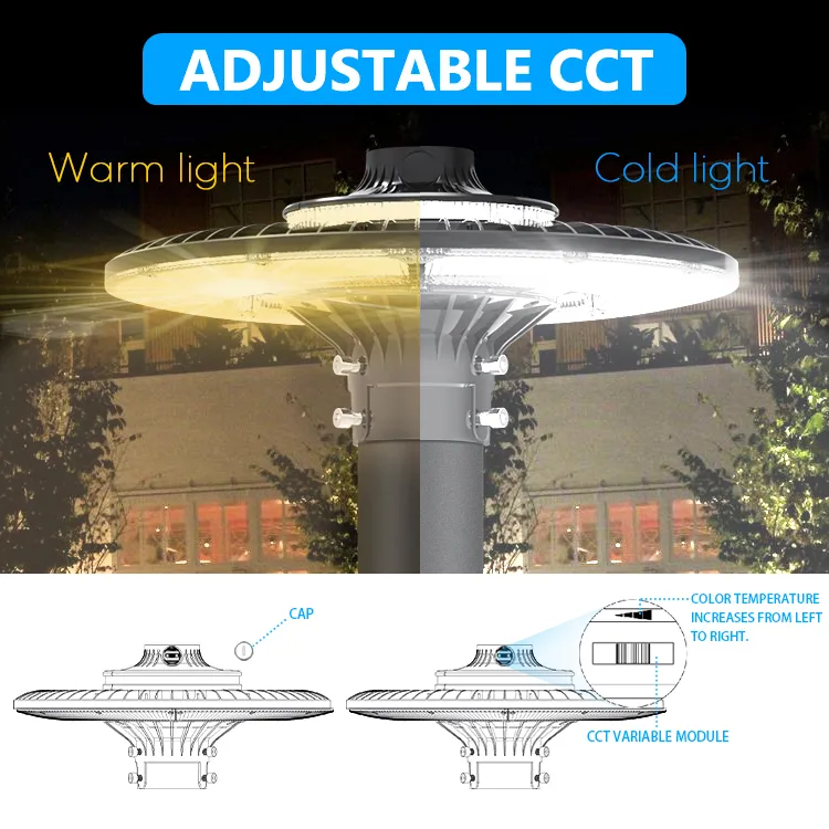 Regulowana lampa ogrodowa LED 150W IP65 Wbudowana wodoodporność 130lm/W Okrągła Czarna Na dziedziniec Park Podwórze Na słupek 1
