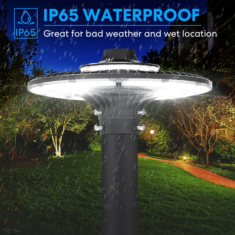 Regulowana lampa ogrodowa LED 150W IP65 Wbudowana wodoodporność 130lm/W Okrągła Czarna Na dziedziniec Park Podwórze Na słupek 2