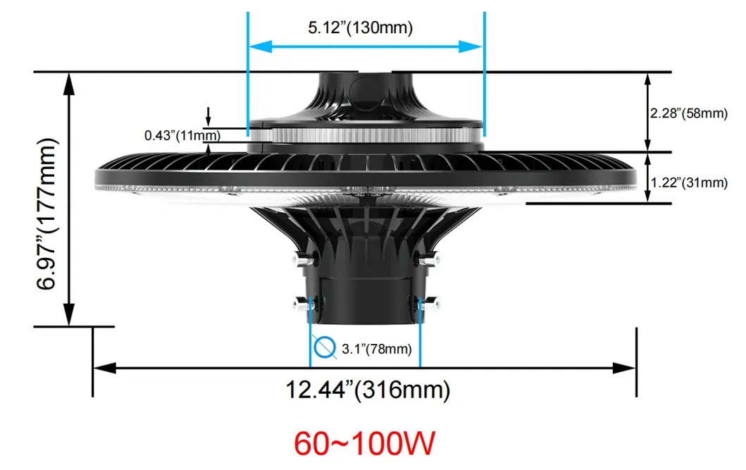 Regulowana lampa ogrodowa LED 150W IP65 Wbudowana wodoodporność 130lm/W Okrągła Czarna Na dziedziniec Park Podwórze Na słupek 5