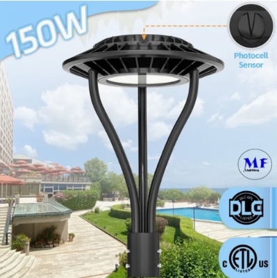 Regulowana lampa LED ogrodowa, odporna na wilgoć IP65, 150W, wodoodporna, 140lm/W, czarna, do trawnika, na dziedziniec, na słupek