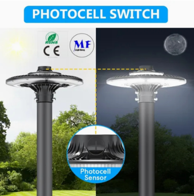 Regulowana lampa ogrodowa LED 150W IP65 Wbudowana wodoodporność 130lm/W Okrągła Czarna Na dziedziniec Park Podwórze Na słupek