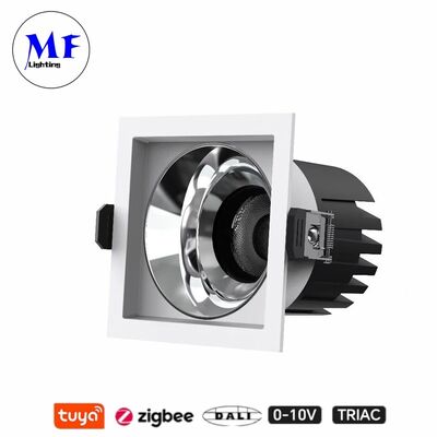 Kwadratowa wpuszczana lampa LED 7W Triac 0-10V Dali CCT z regulacją mocy, ściemnialna, inteligentna aluminiowa oprawa punktowa