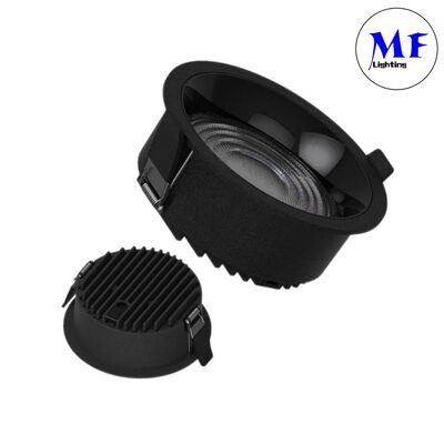 Oświetlenie typu downlight wpuszczane o dużej mocy, ściemnialne, 7W/10W/12W/15W/18W/20W/25W/30W/35W/40W/45W/50W/60W/70W/80W/100W, 160LM/W, regulowana temperatura barwowa (CCT), szeroki kąt świecenia, Dali, punktowe oświetlenie LED typu downlight
