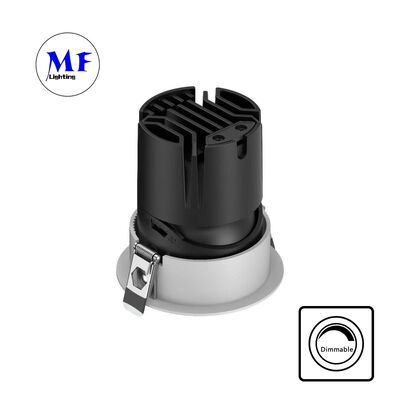 Antyrefleksyjny COB Wpuszczany Reflektor LED Soczewka Optyczna, Kąt Rozsyłu 15-55°, Regulowane Oświetlenie 0-30°, 110V AC 5CCT DIP i 200-240V AC Ściemniany Reflektor Wpuszczany